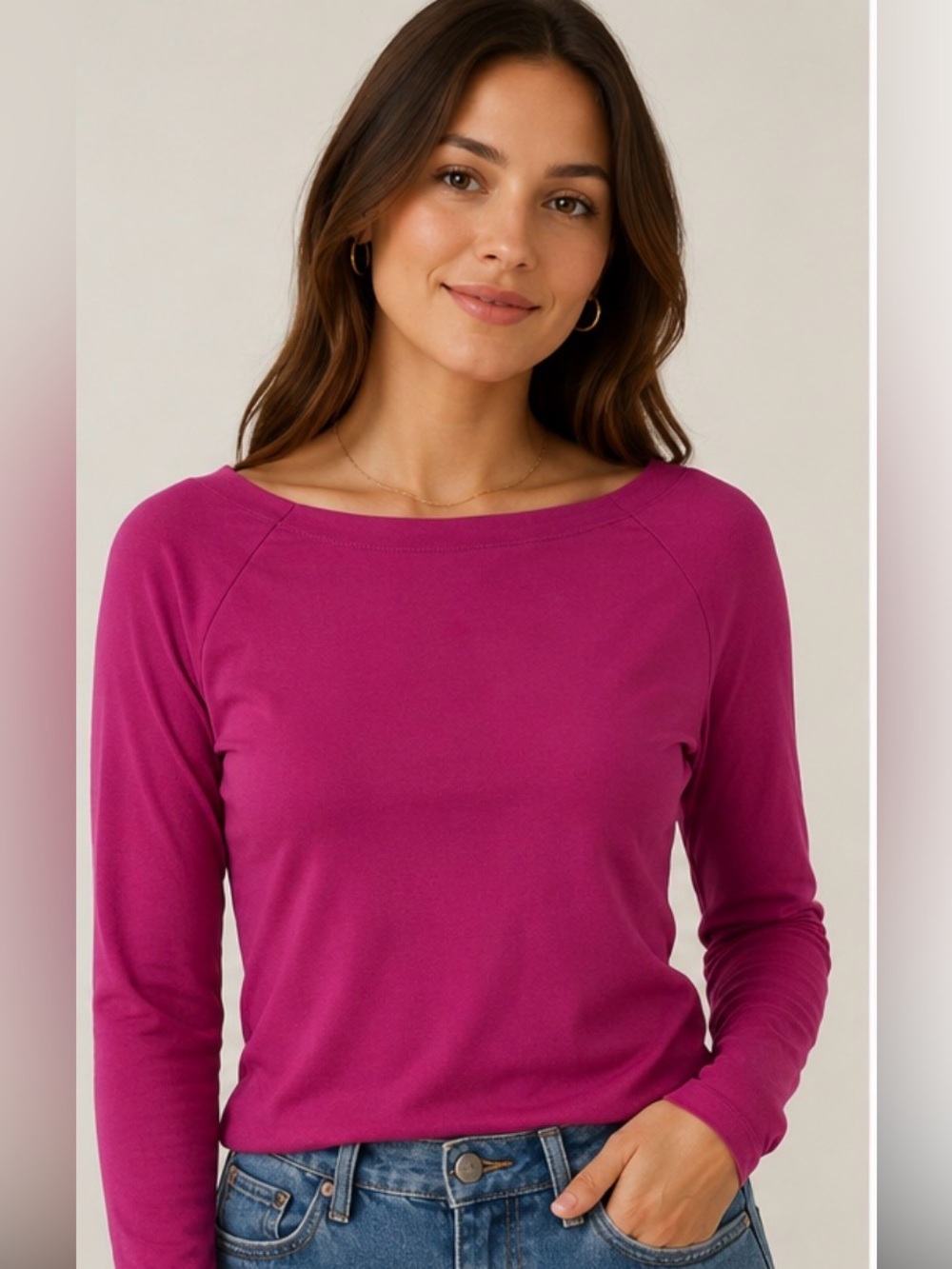 Ralph Lauren Long-Sleeve Boatneck Top in Magenta